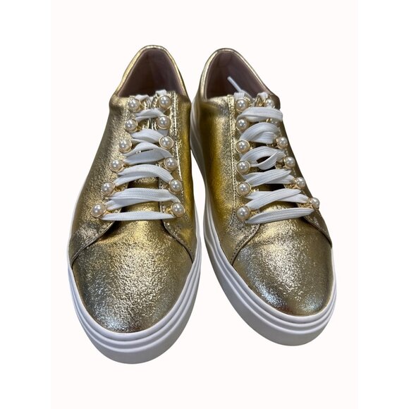 Stuart Weitzman Women’s Gold Shimmer Shoe/Sneakers Sz 9.5 SKU 5033 - Picture 1 of 12